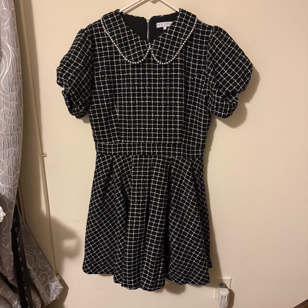 Tweed Black and White Dress peter pan collar
